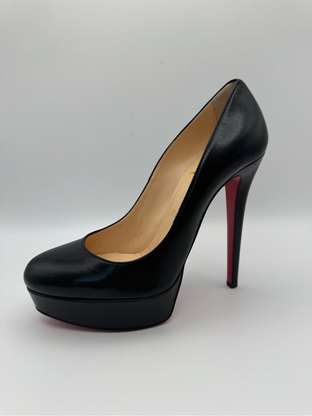 Christian Louboutin Bianca 140 Black Leather Platform Pump Size 38 EU Italy